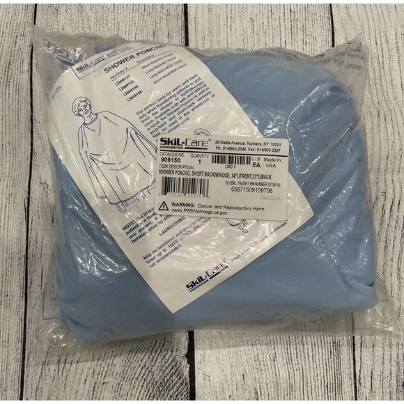 Skil-Care Shower Poncho Short Back With Hood Blue E9 - Picture 1 of 4